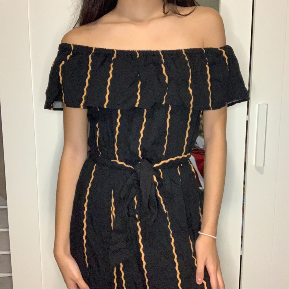 Striped M-Slit Off the Shoulder Maxi Dress F21